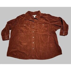 Roamans Brick Red Orange Corduroy Button Up Shirt Womens Plus 4X Long Sleeve